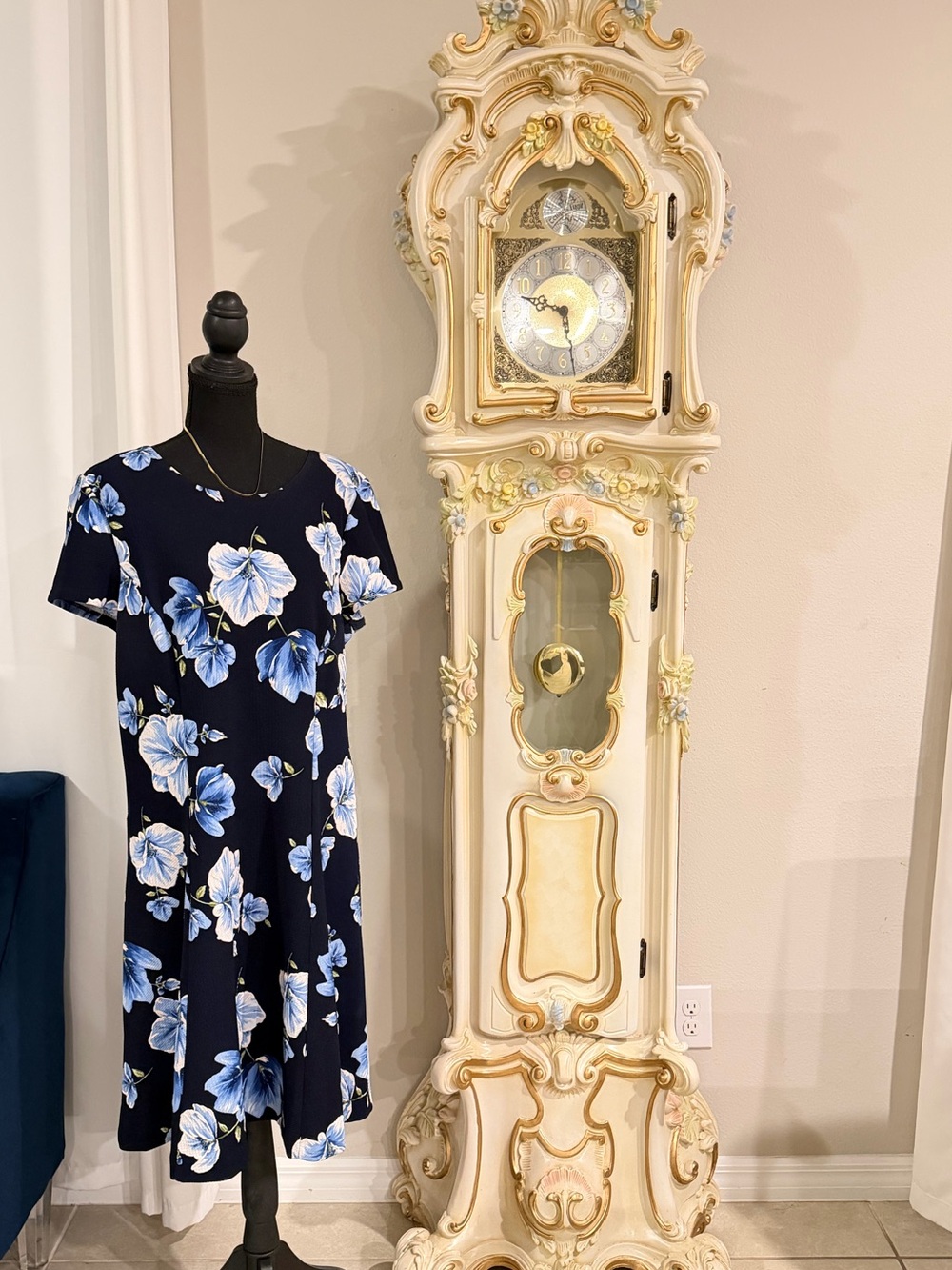 Women's Navy Blue Floral Swing Dress - Brand Unspecified